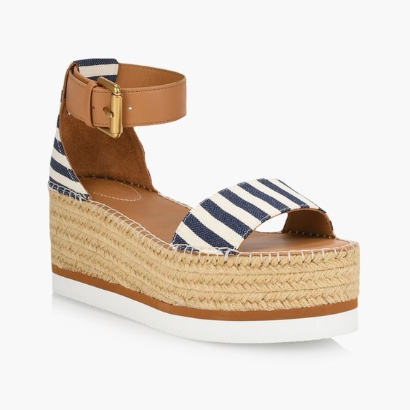 See by Chloe stripe Glyn wedge espadrille sandals - EU 38 (US 7 - 8) NWOT - Picture 2 of 6